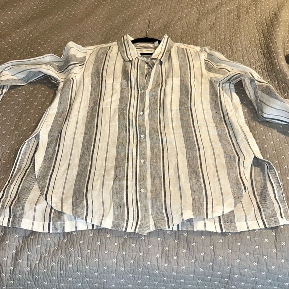 Athleta Women’s Linen Striped Button Down Sz L - Picture 7 of 9